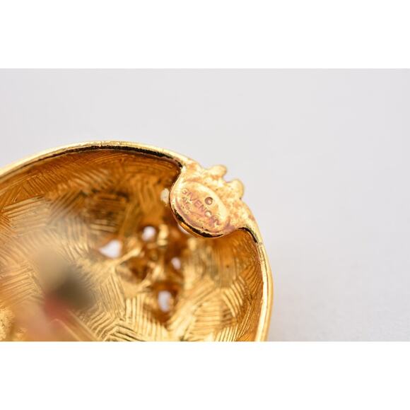 Givenchy Vintage Big Cabochon Clip On Earrings Red Gold Chunky Signed 1980s Bin1 - Picture 11 of 12